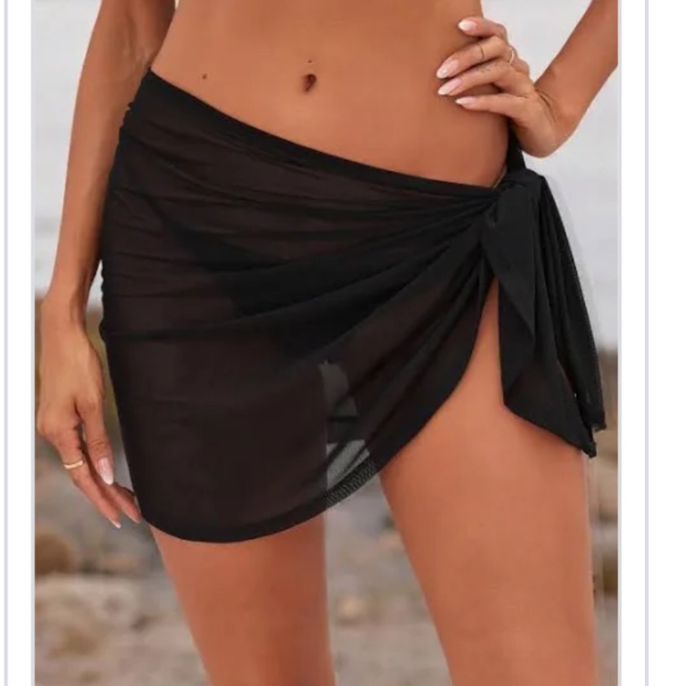 Black Sheer Side-Tie Beach Sarong